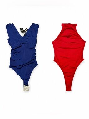Express Body Contour Empire V-Neck Ruched Thong Bodysuit NWT (2-Piece Bundle) XS